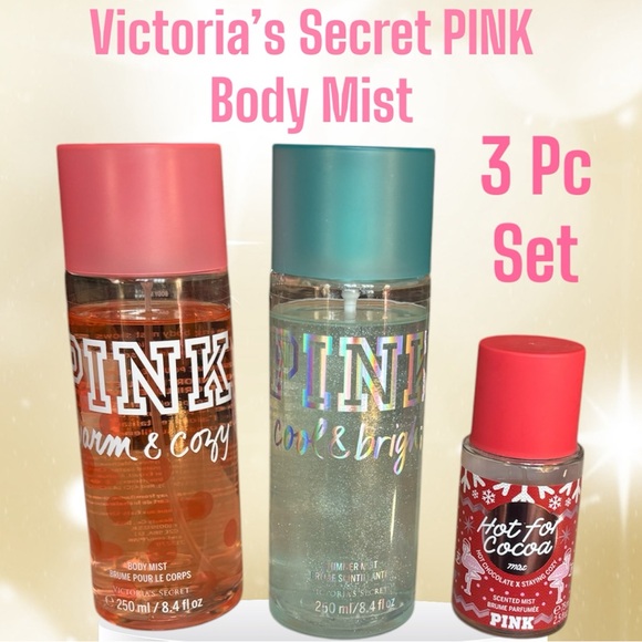 Victoria's Secret PINK Body Mist Warm & Cozy Cool & Bright Shimmer Hot For Cocoa
